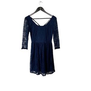 Ya Los Angeles Navy Long Sleeve Lace Mini Dress